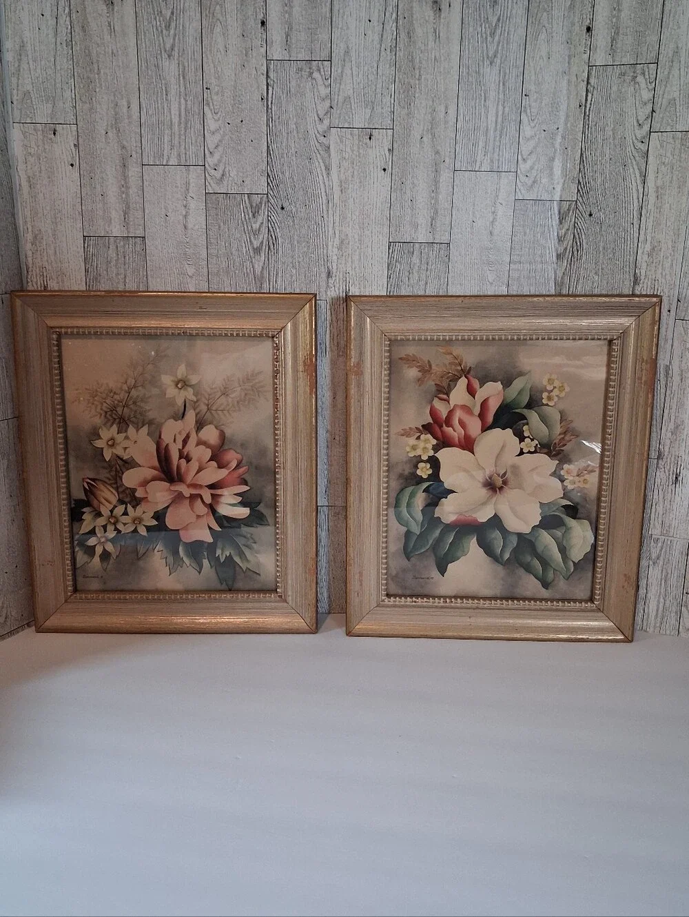 Pair Of Vintage Bernard Picture Co. Floral Lithograph Prints In Original Frames
